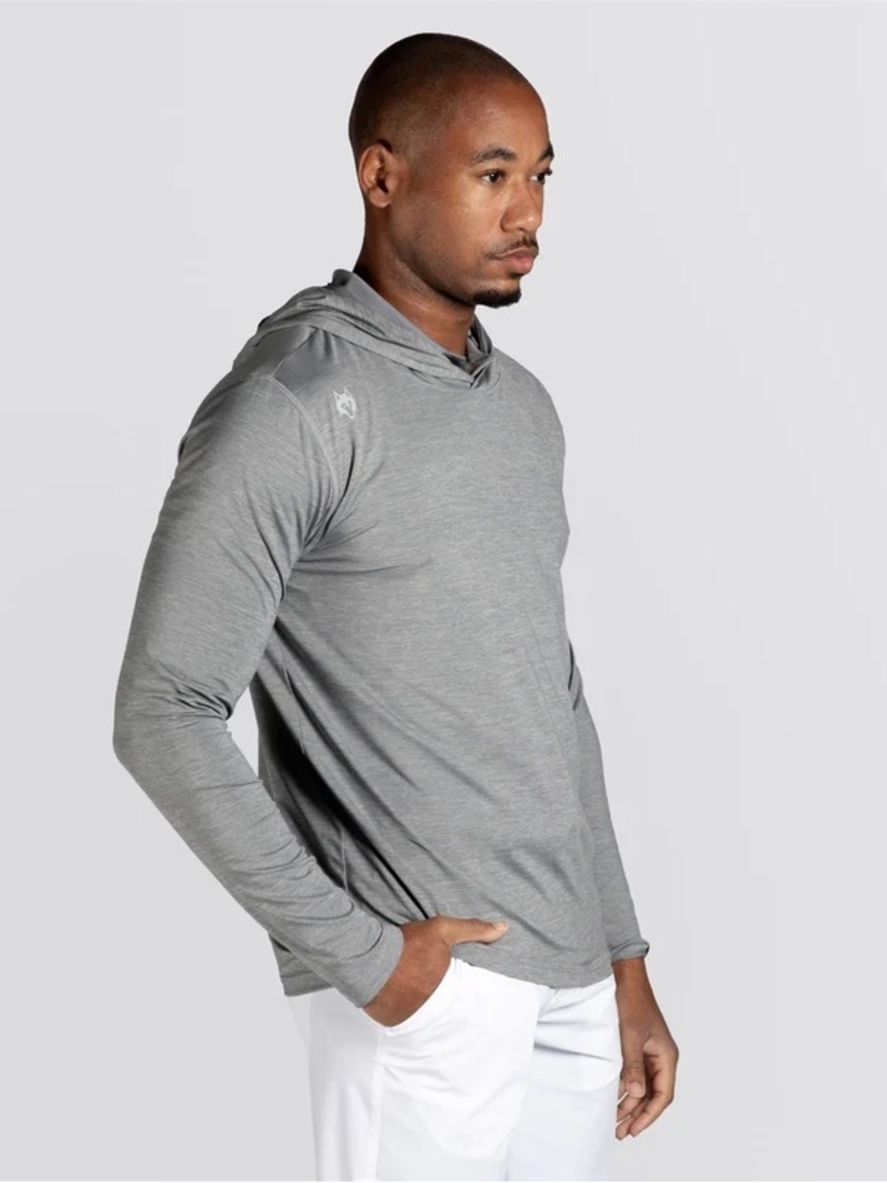 Greyson Guide Sport Sun Hoodie in Heathered Slate Grey, Men’s size Medium